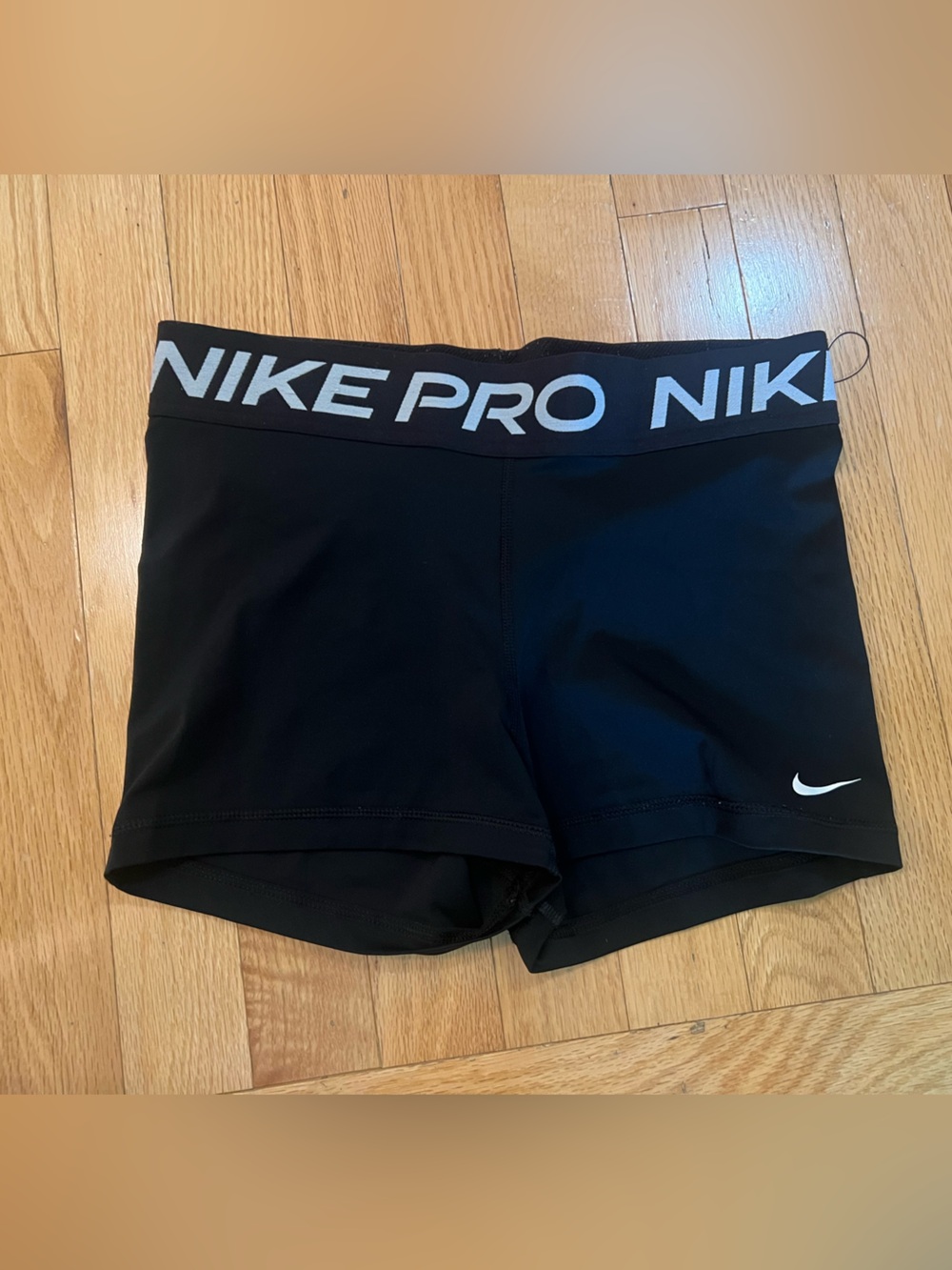 Nike Pro Women's Black Athletic Bike Shorts with White Logo
